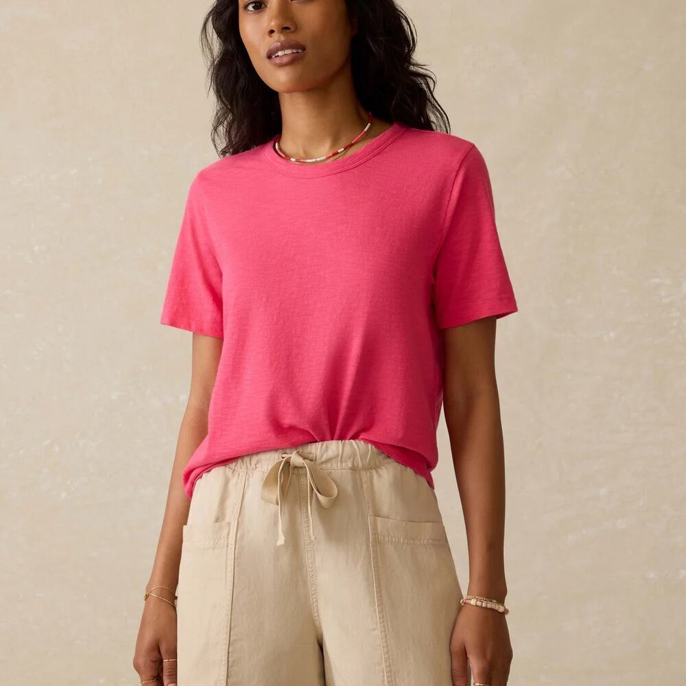 Faherty Pink Cotton T-Shirt Sunwashed Natural Bright Summer Size Small